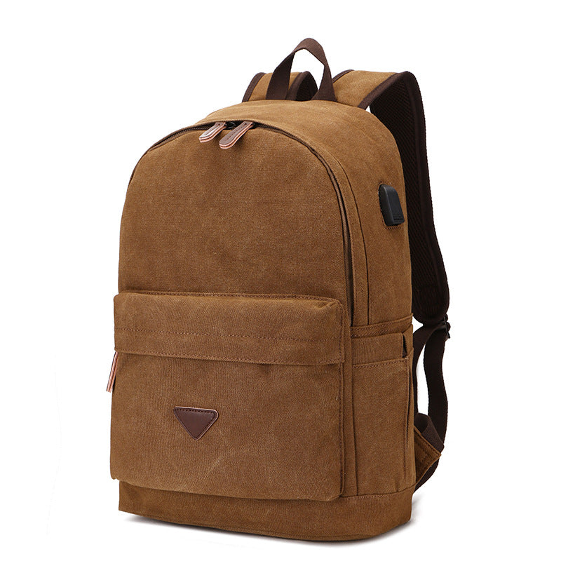 elvesmall Canvas Backpack With USB Design Korean Portable