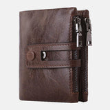 elvesmall Men Genuine Leather Zipper RFID Blocking Anti-theft Retro Business Card Holder Wallet