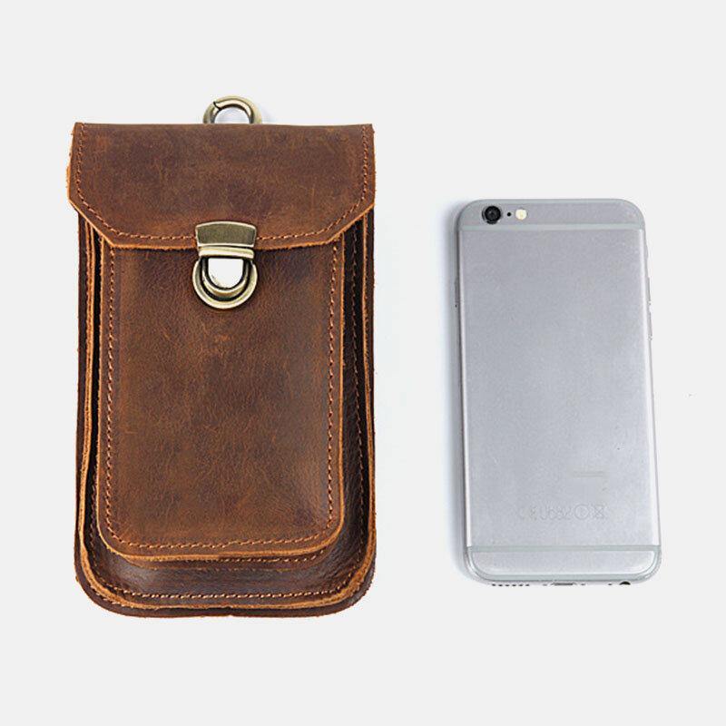 elvesmall Men Genuine Leather 5.5 6.5 Inch Phone Bag Leather Hanging Waist Bag