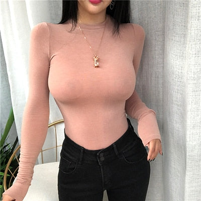 Thin Summer Top Sexy T Shirt Women Elasticity T-Shirt Korean Style Woman Clothes Slim Tshirt Female Casual Long Sleeve Tops