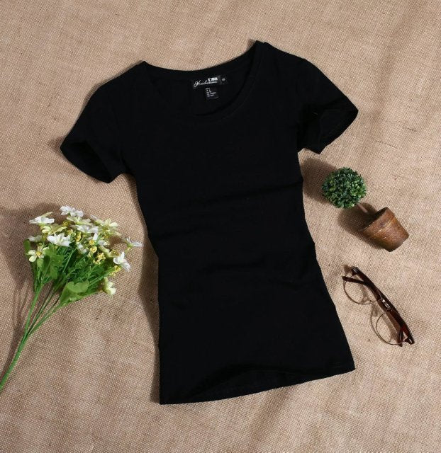 Women's T Shirt Women Short Sleeved Slim Solid Color Simple Pure Tee Womens T-Shirt For Female Women T shirts