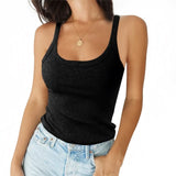 O Neck Summer Knit Vest Top Sleeveless Women Sexy Basic  Camisole T Shirt White Off Shoulder Ribbed Black Tank Top Casual