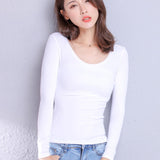 Elvesmall  Brand New Cotton Women's T-shirt Long-sleeved Solid Color Women T-shirts Leisure Woman T shirt for Female Tops Tees